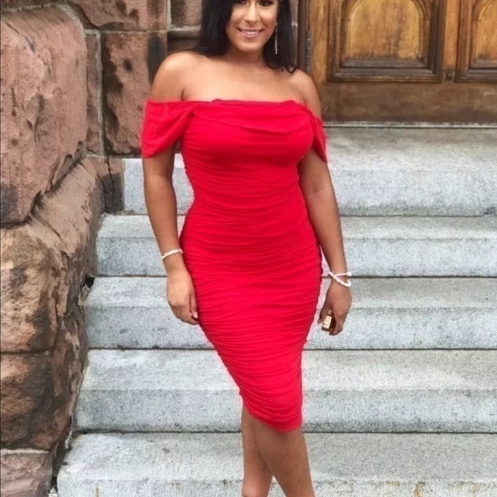 Women's Sexy Ruched Bodycon Strapless Off Shoulder Midi Club Party Tube Dresses
